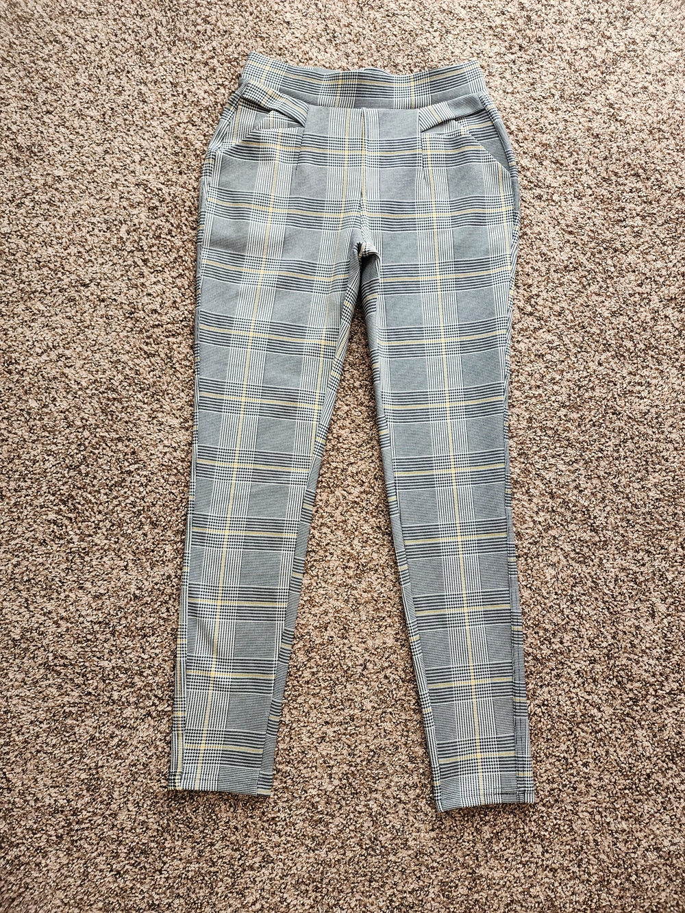 Glein Plaid  Or Prince Of Wales Slim Dress Pants with Gray & Yellow Windowpane